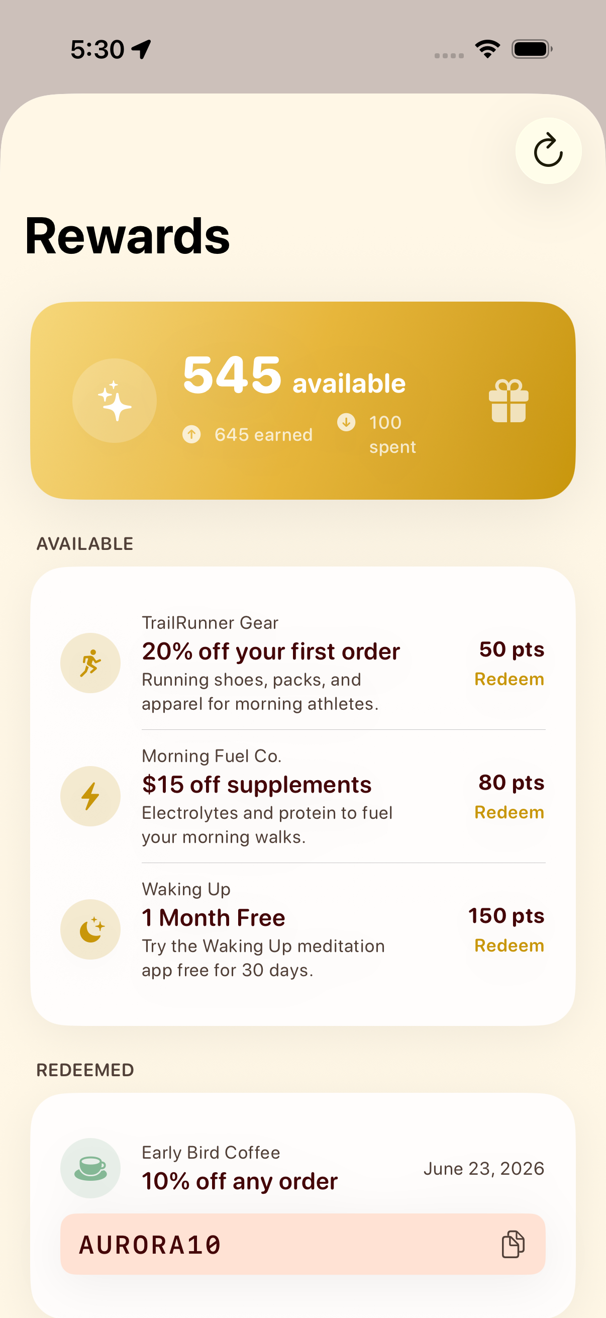 Rewards catalog and redemption