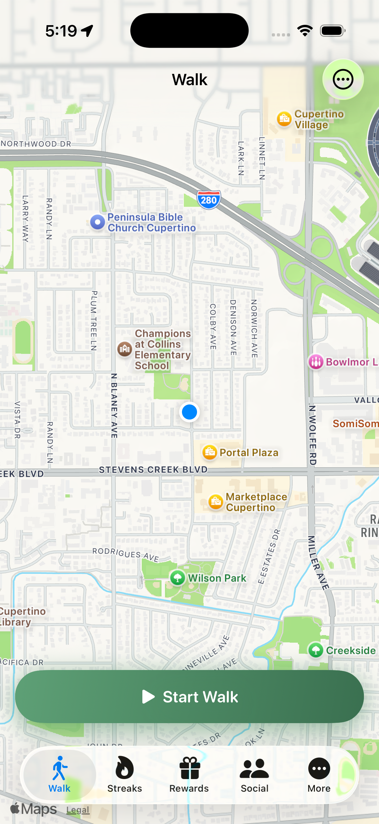 Aurora walk screen with map